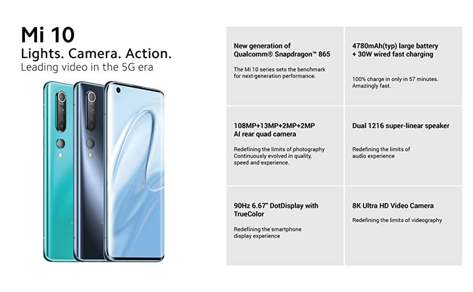 Mi 10 5G mobile phone 6.67-inch curved screen Qualcomm Snapdragon 865 processor